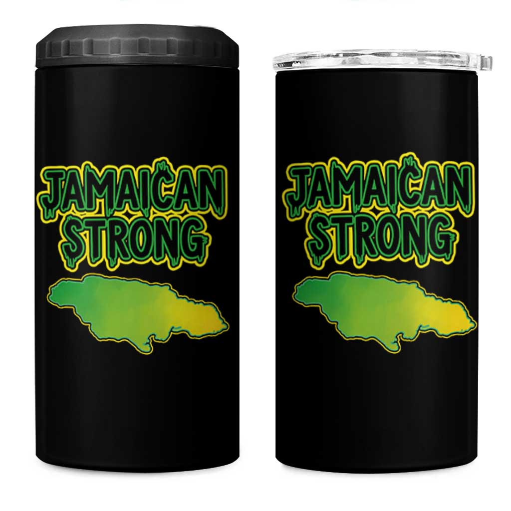 Jamaican Strong Resilience Graphic 4 in 1 Can Cooler Tumbler Caribbean Island Map Silhouette