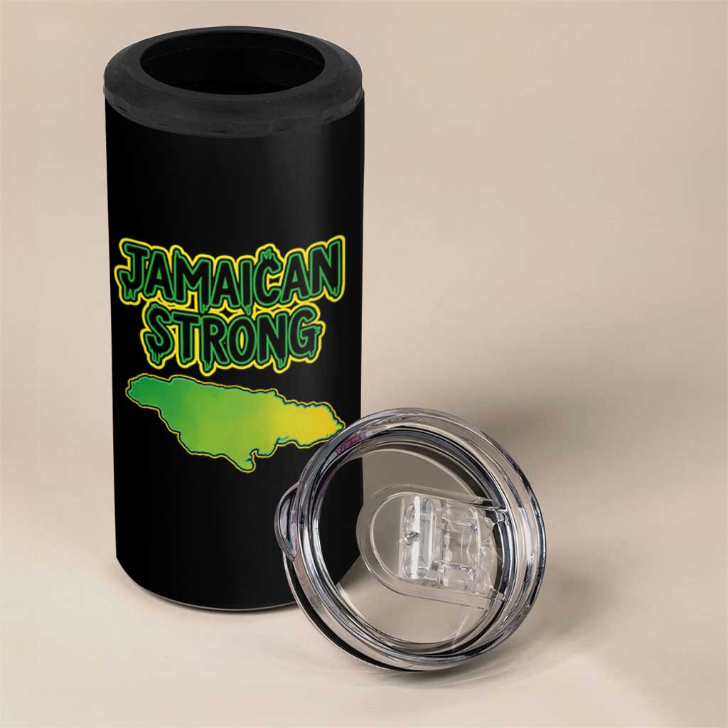 Jamaican Strong Resilience Graphic 4 in 1 Can Cooler Tumbler Caribbean Island Map Silhouette