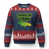 Jamaican Strong Resilience Graphic Ugly Christmas Sweater Caribbean Island Map Silhouette