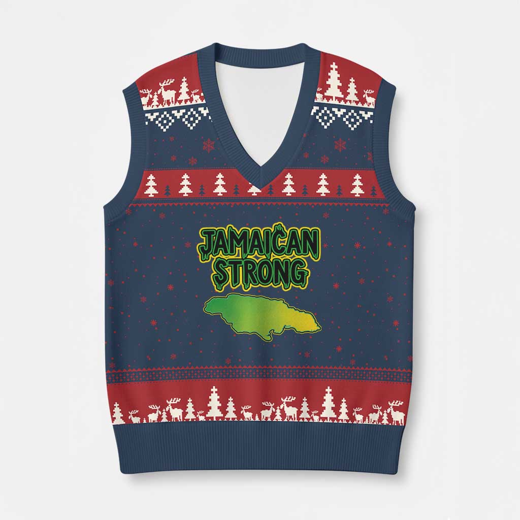 Jamaican Strong Resilience Graphic V-Neck Knit Sweater Vest Caribbean Island Map Silhouette
