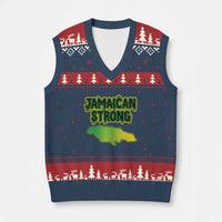 Jamaican Strong Resilience Graphic V-Neck Knit Sweater Vest Caribbean Island Map Silhouette