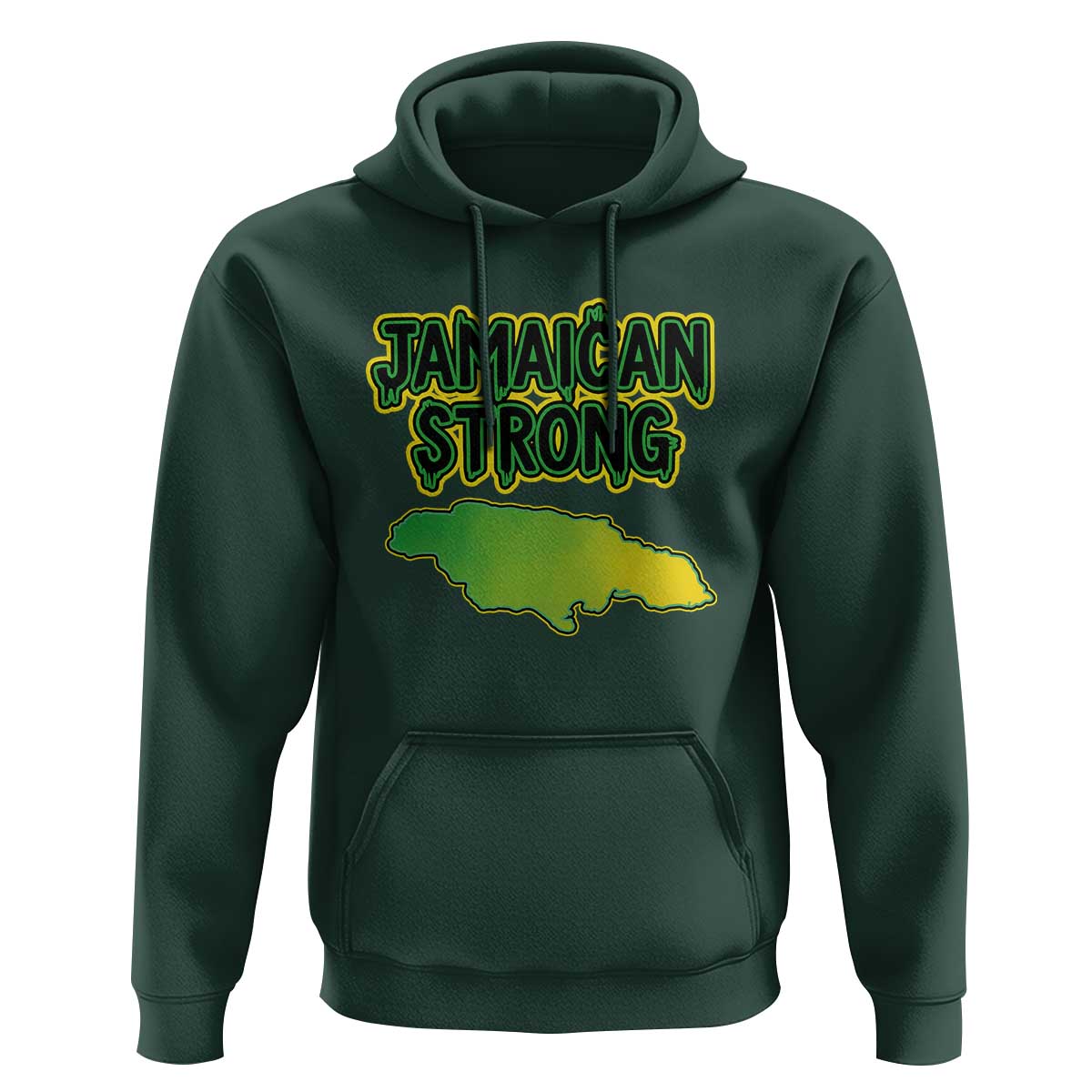 Jamaican Strong Resilience Graphic Hoodie Caribbean Island Map Silhouette
