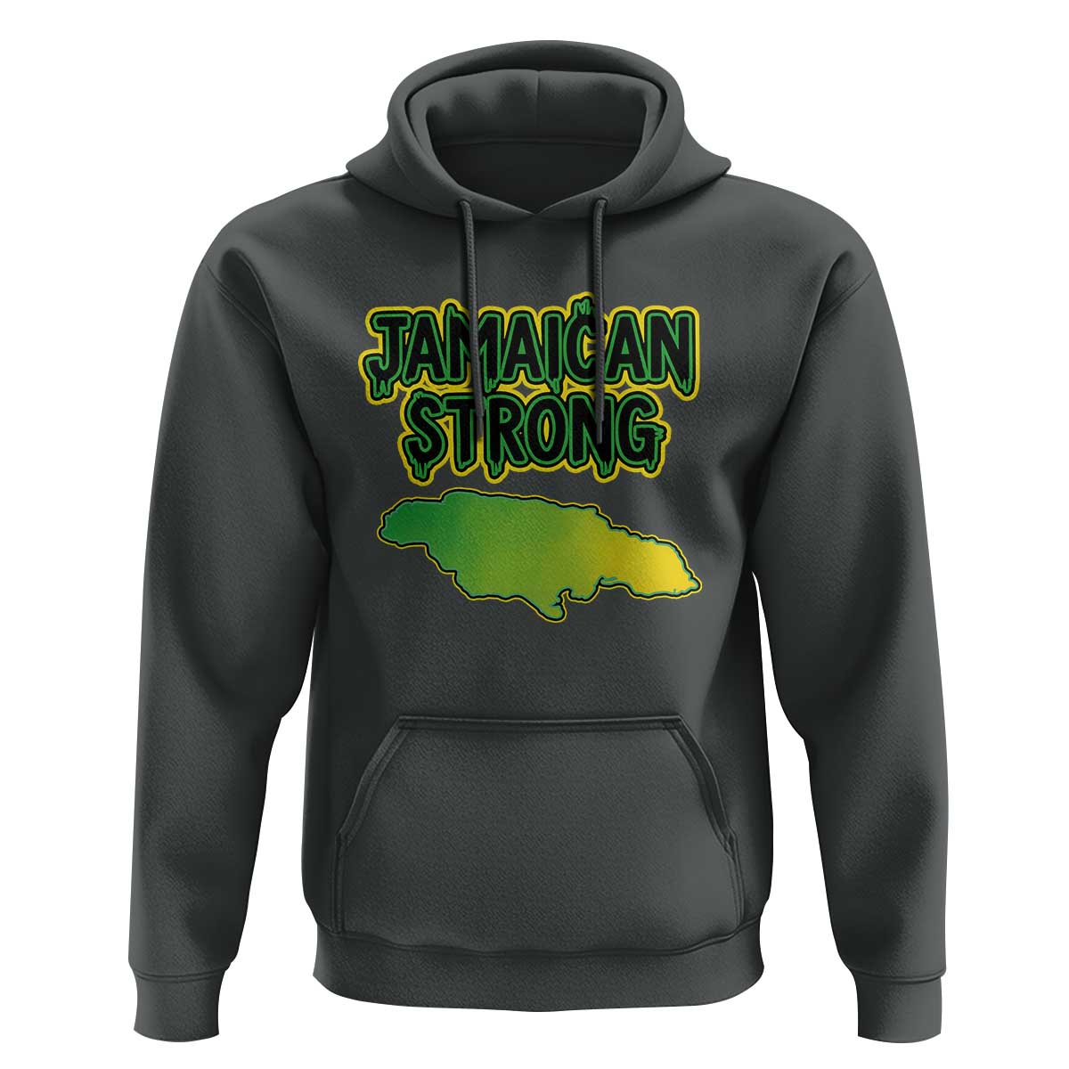 Jamaican Strong Resilience Graphic Hoodie Caribbean Island Map Silhouette