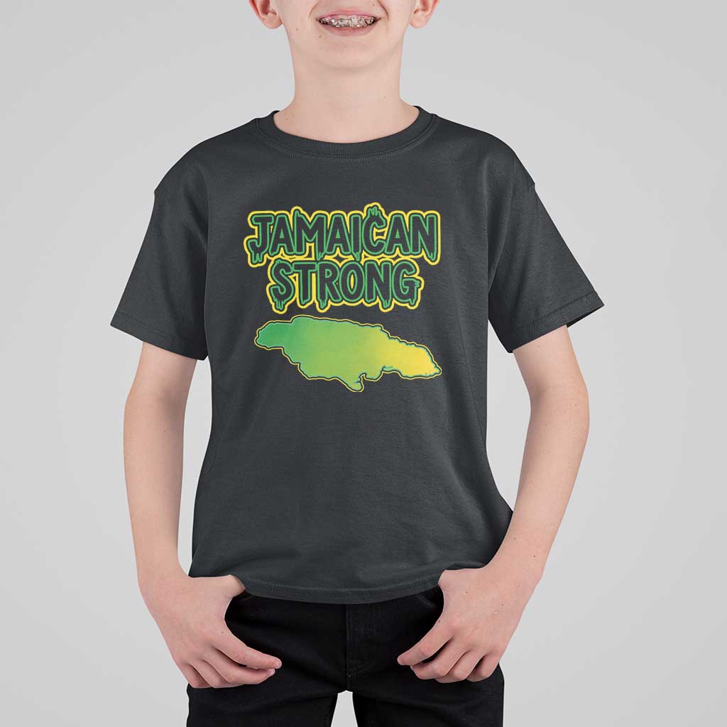 Jamaican Strong Resilience Graphic T Shirt For Kid Caribbean Island Map Silhouette