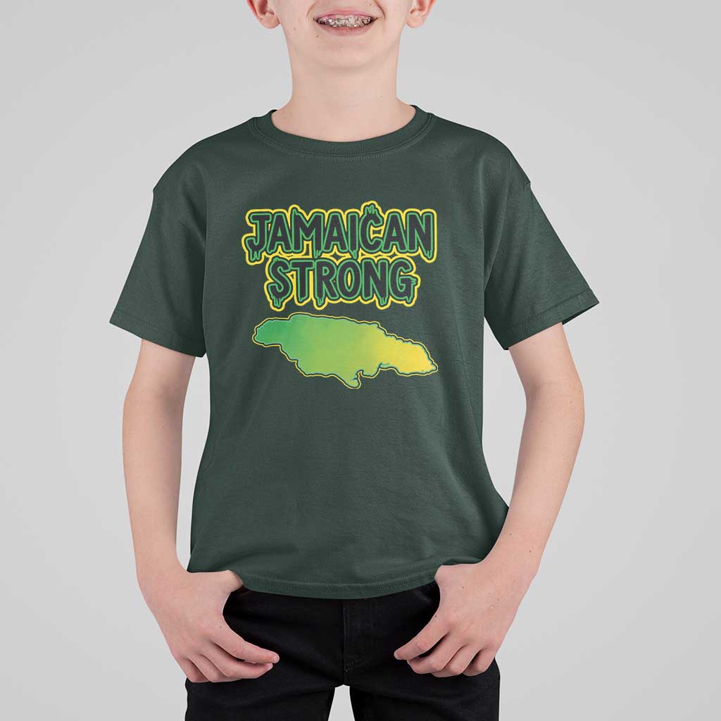 Jamaican Strong Resilience Graphic T Shirt For Kid Caribbean Island Map Silhouette