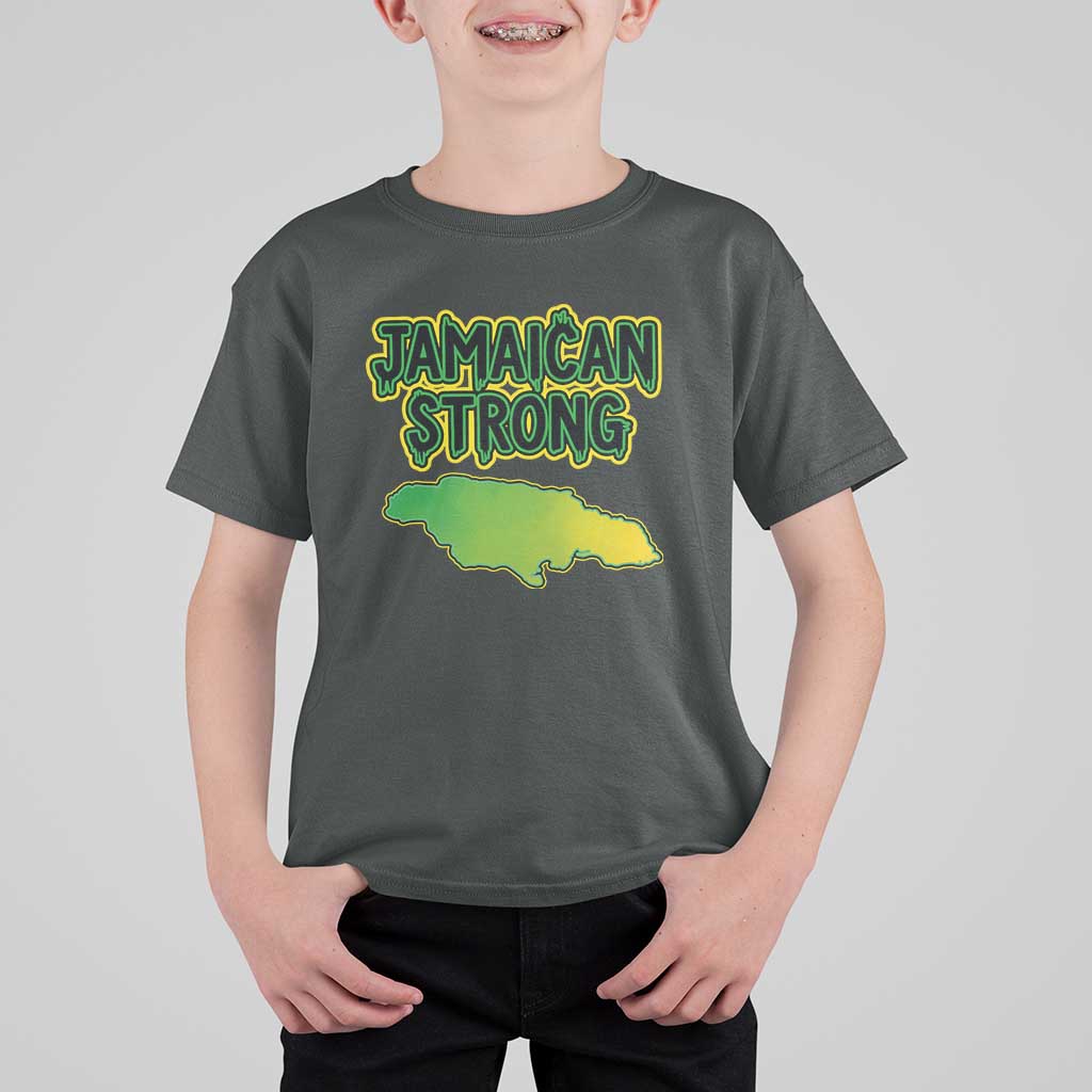 Jamaican Strong Resilience Graphic T Shirt For Kid Caribbean Island Map Silhouette