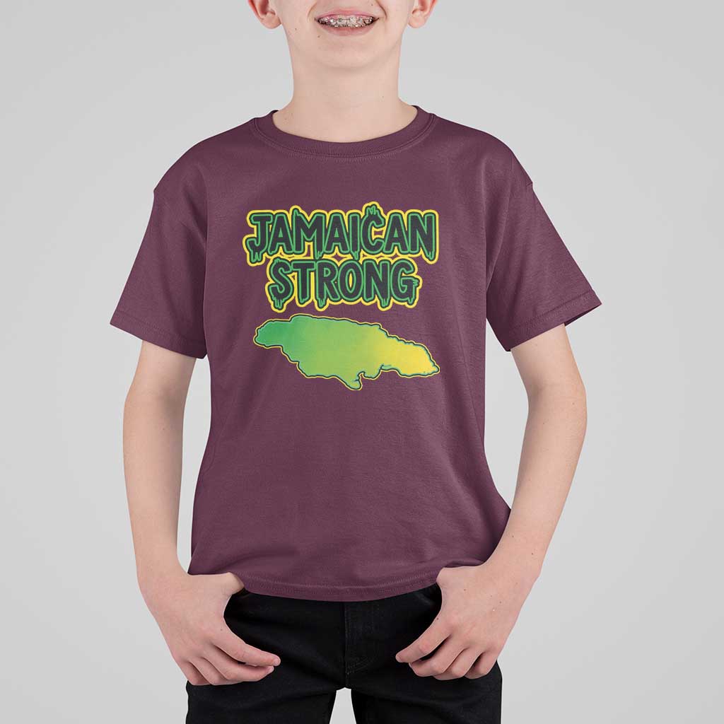 Jamaican Strong Resilience Graphic T Shirt For Kid Caribbean Island Map Silhouette
