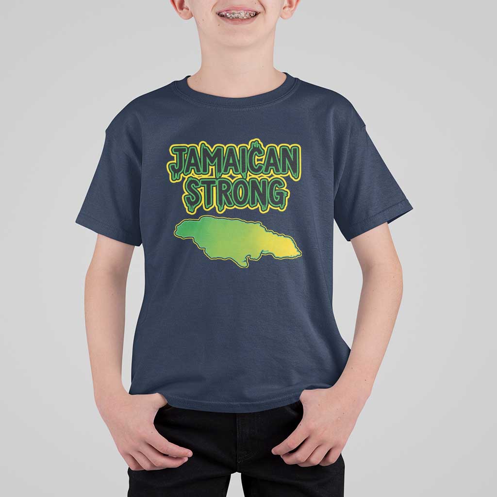 Jamaican Strong Resilience Graphic T Shirt For Kid Caribbean Island Map Silhouette