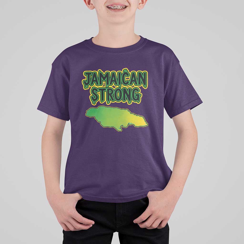 Jamaican Strong Resilience Graphic T Shirt For Kid Caribbean Island Map Silhouette