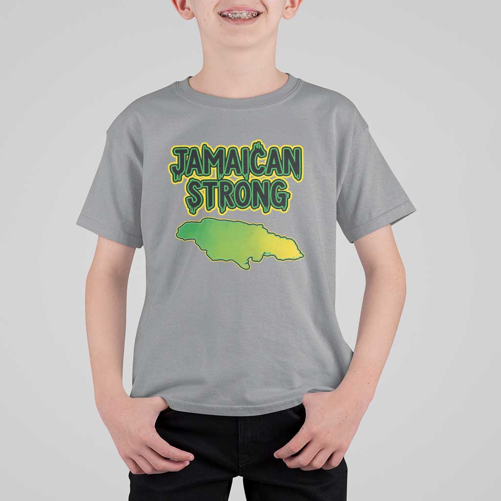 Jamaican Strong Resilience Graphic T Shirt For Kid Caribbean Island Map Silhouette