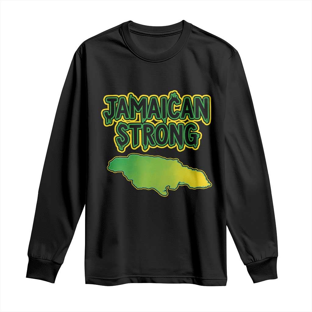 Jamaican Strong Resilience Graphic Long Sleeve Shirt Caribbean Island Map Silhouette
