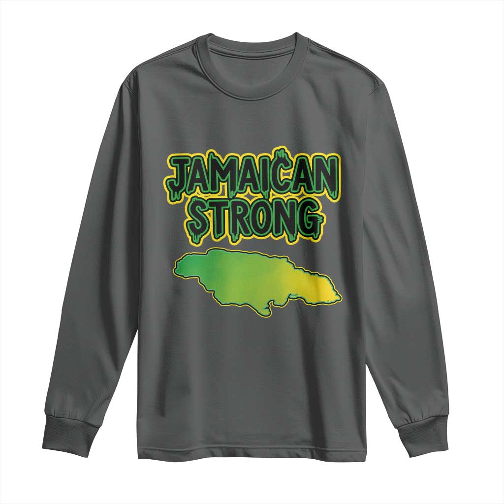 Jamaican Strong Resilience Graphic Long Sleeve Shirt Caribbean Island Map Silhouette