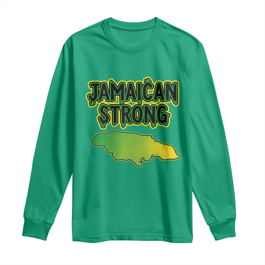 Jamaican Strong Resilience Graphic Long Sleeve Shirt Caribbean Island Map Silhouette