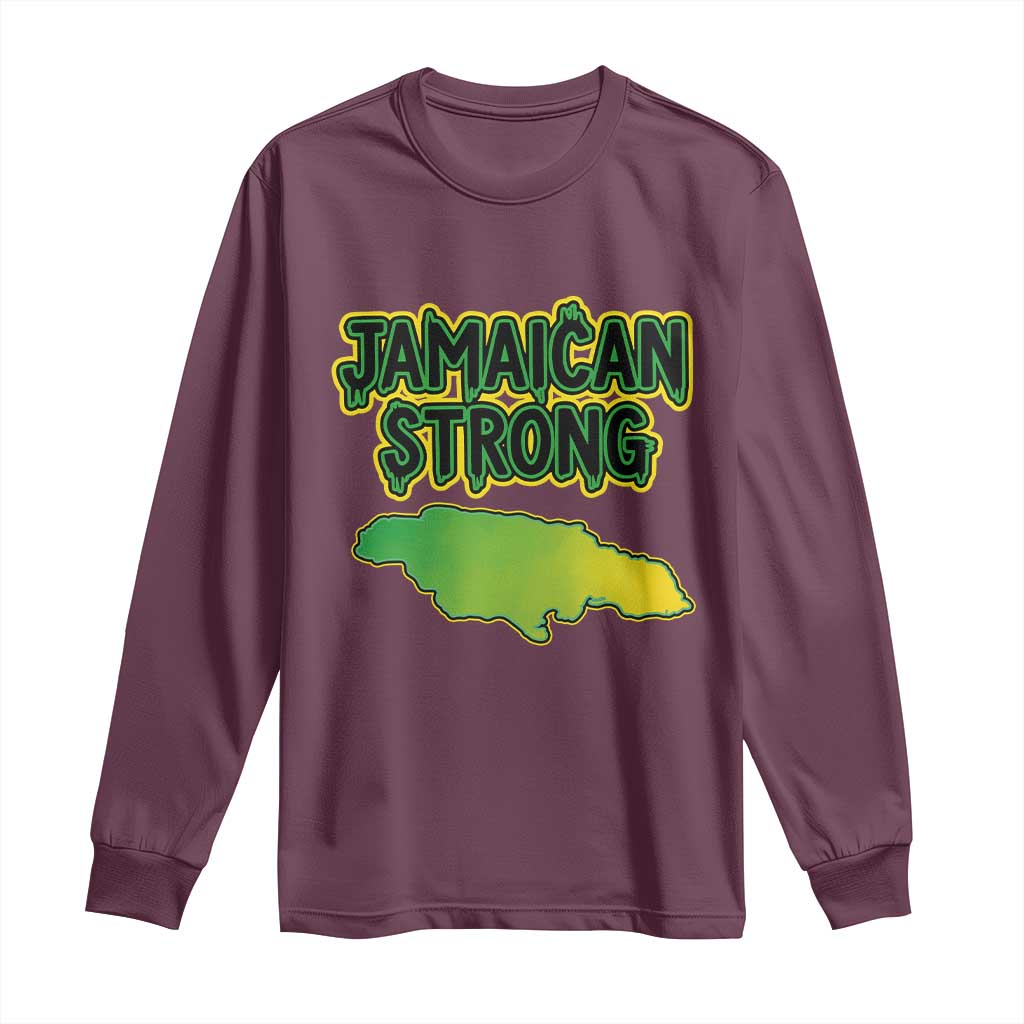 Jamaican Strong Resilience Graphic Long Sleeve Shirt Caribbean Island Map Silhouette