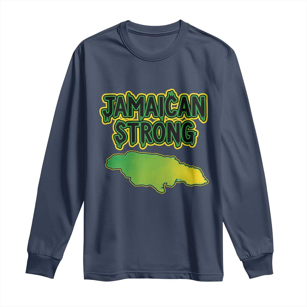 Jamaican Strong Resilience Graphic Long Sleeve Shirt Caribbean Island Map Silhouette