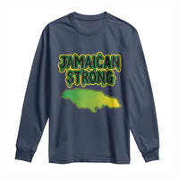 Jamaican Strong Resilience Graphic Long Sleeve Shirt Caribbean Island Map Silhouette
