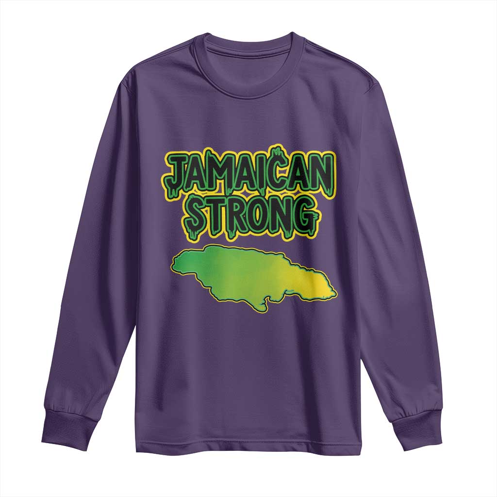 Jamaican Strong Resilience Graphic Long Sleeve Shirt Caribbean Island Map Silhouette