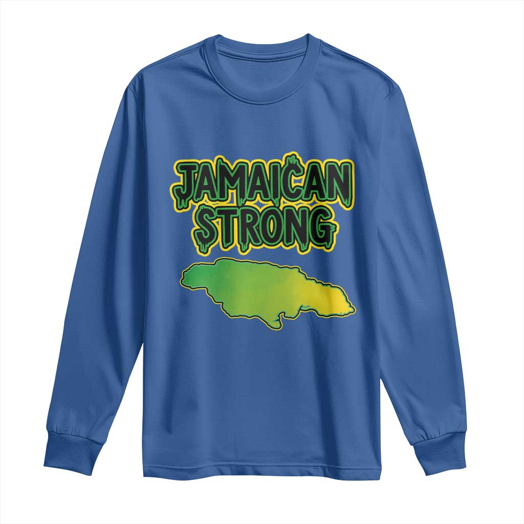 Jamaican Strong Resilience Graphic Long Sleeve Shirt Caribbean Island Map Silhouette