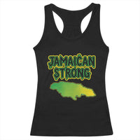Jamaican Strong Resilience Graphic Racerback Tank Top Caribbean Island Map Silhouette