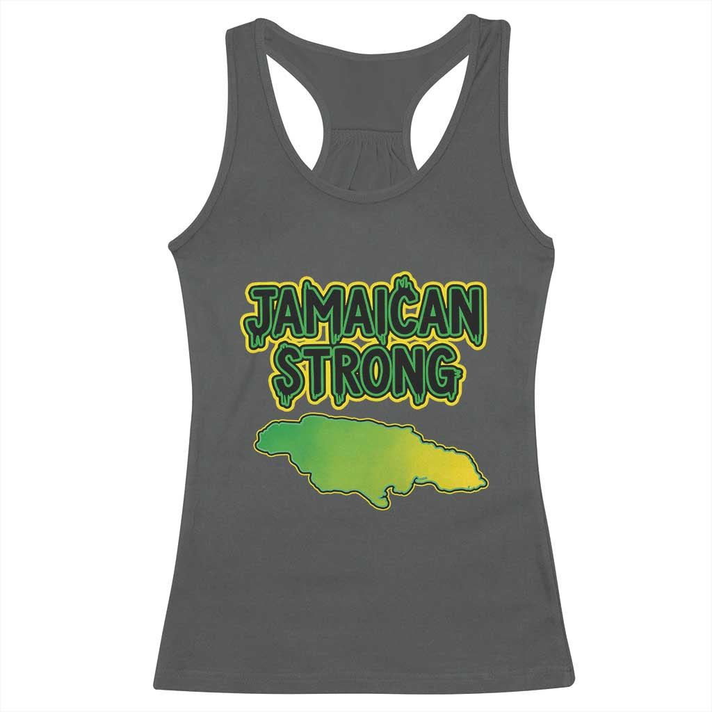 Jamaican Strong Resilience Graphic Racerback Tank Top Caribbean Island Map Silhouette