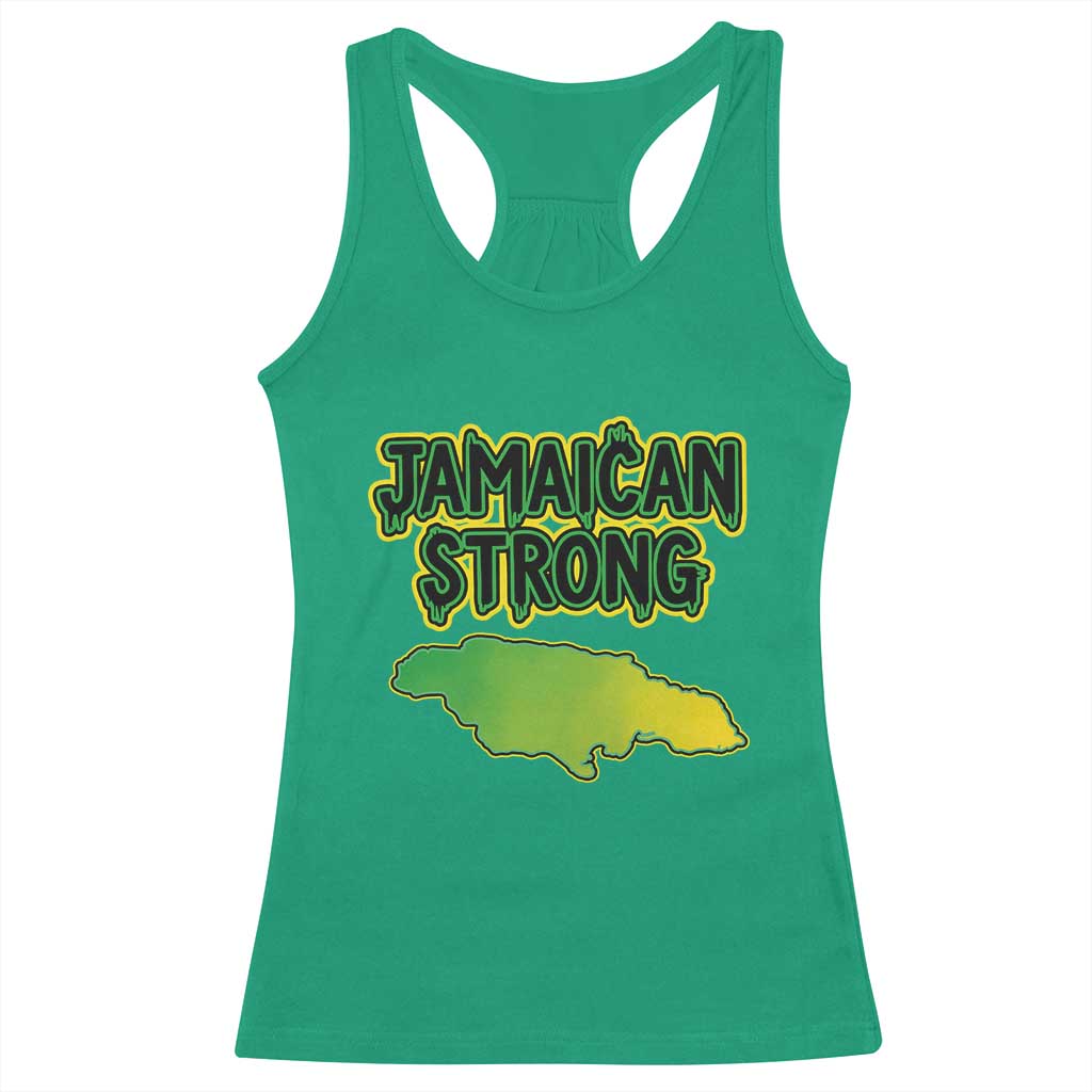 Jamaican Strong Resilience Graphic Racerback Tank Top Caribbean Island Map Silhouette