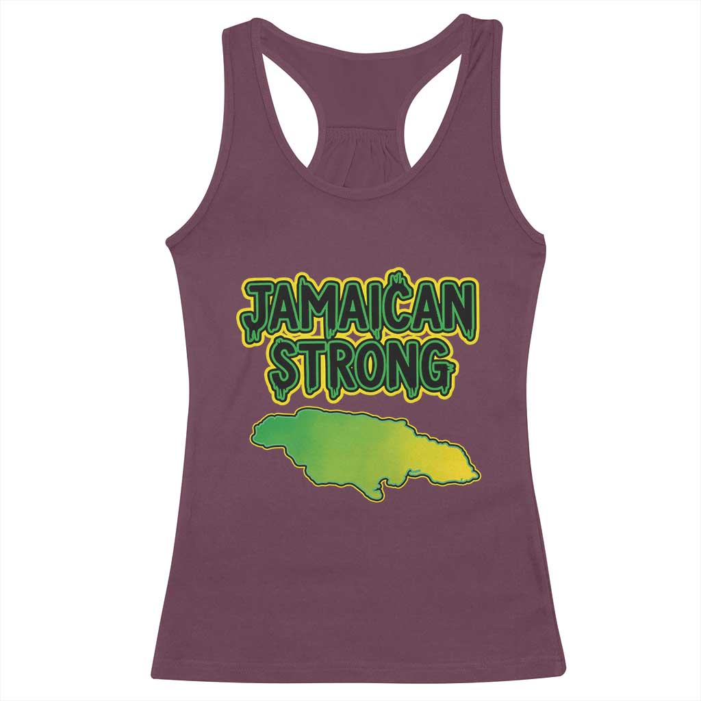 Jamaican Strong Resilience Graphic Racerback Tank Top Caribbean Island Map Silhouette