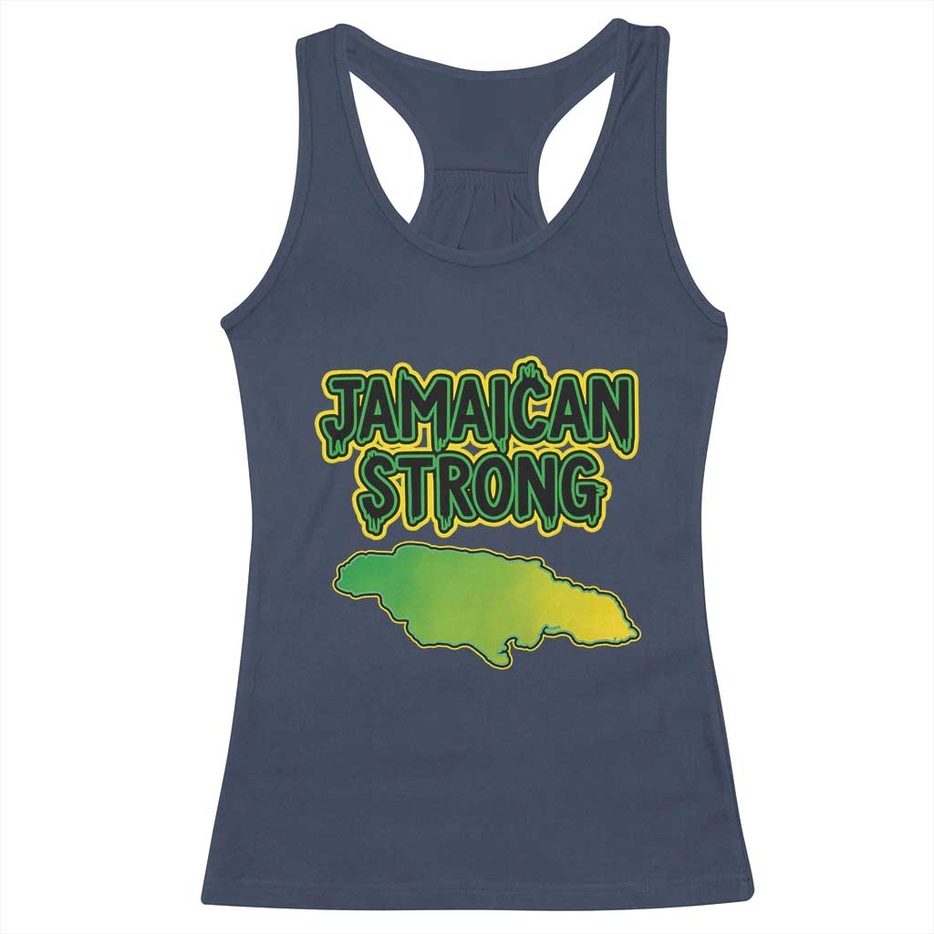 Jamaican Strong Resilience Graphic Racerback Tank Top Caribbean Island Map Silhouette