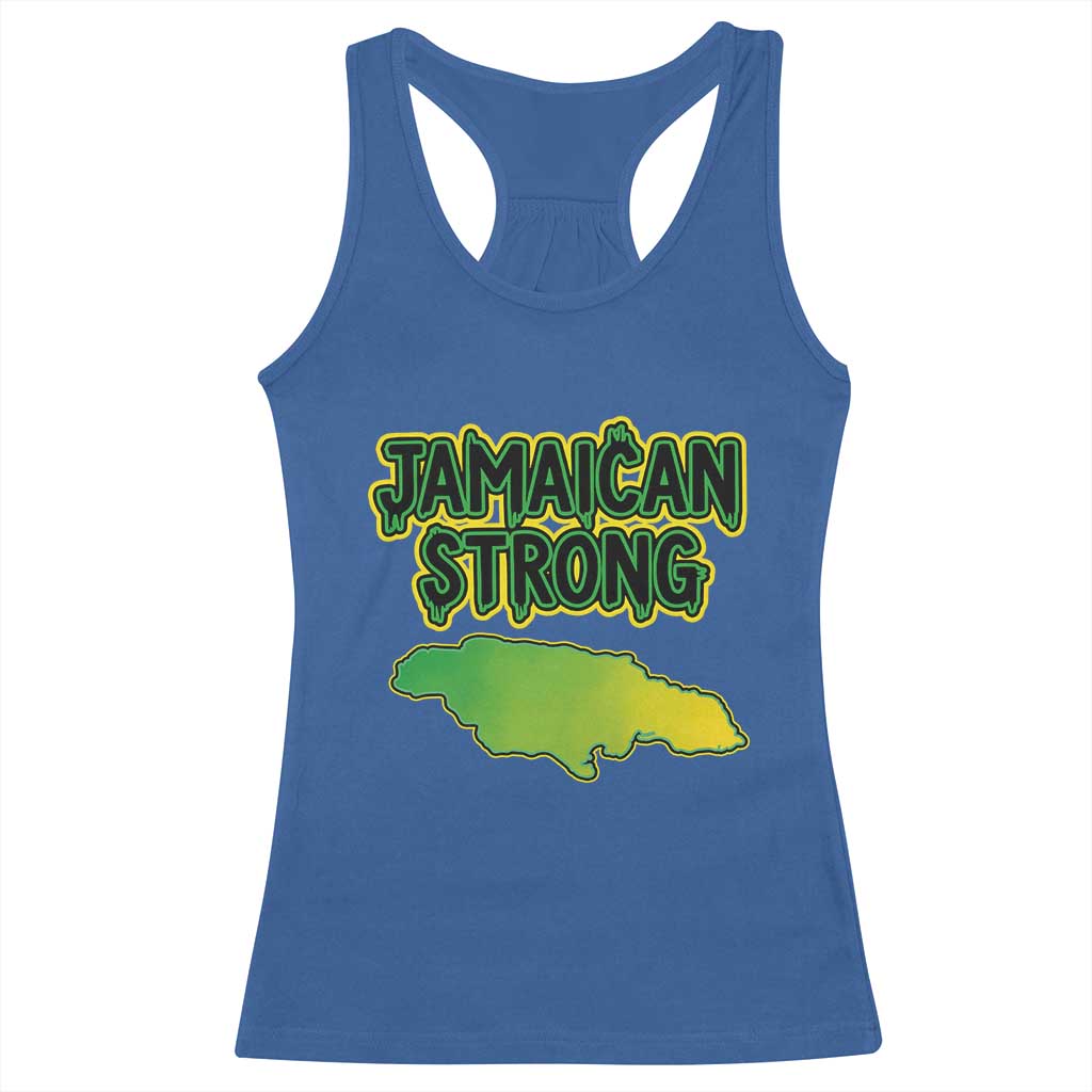 Jamaican Strong Resilience Graphic Racerback Tank Top Caribbean Island Map Silhouette