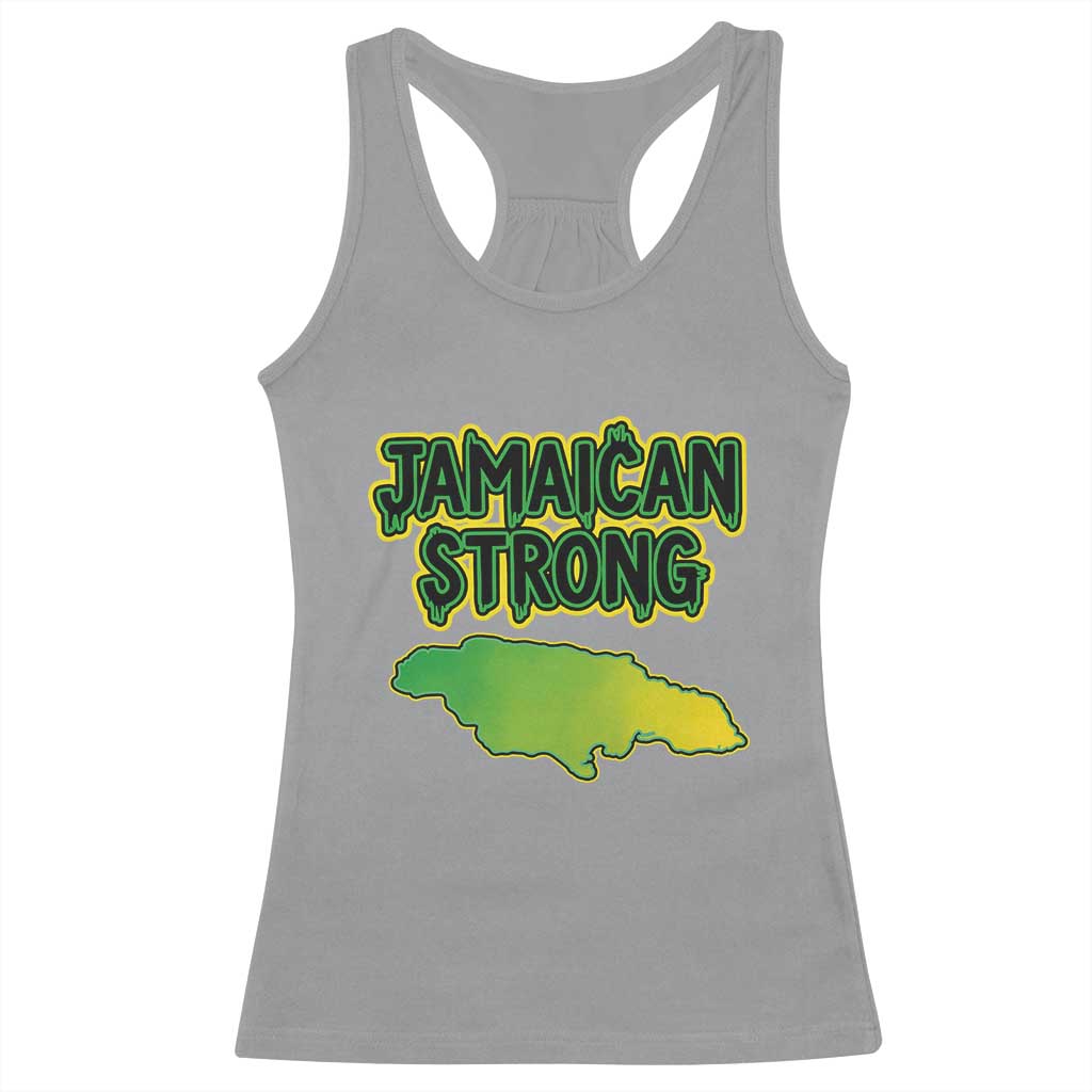 Jamaican Strong Resilience Graphic Racerback Tank Top Caribbean Island Map Silhouette