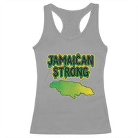 Jamaican Strong Resilience Graphic Racerback Tank Top Caribbean Island Map Silhouette