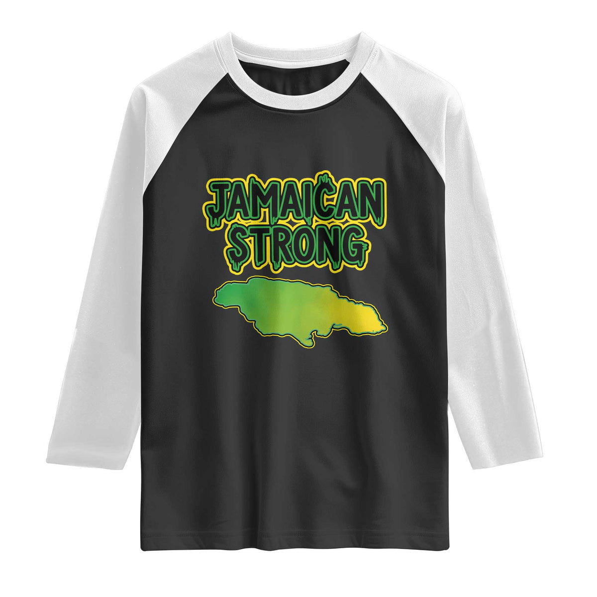 Jamaican Strong Resilience Graphic Raglan Shirt Caribbean Island Map Silhouette