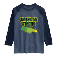 Jamaican Strong Resilience Graphic Raglan Shirt Caribbean Island Map Silhouette