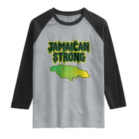 Jamaican Strong Resilience Graphic Raglan Shirt Caribbean Island Map Silhouette