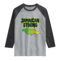 Jamaican Strong Resilience Graphic Raglan Shirt Caribbean Island Map Silhouette