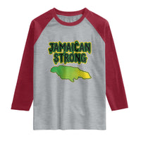 Jamaican Strong Resilience Graphic Raglan Shirt Caribbean Island Map Silhouette