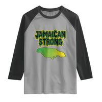 Jamaican Strong Resilience Graphic Raglan Shirt Caribbean Island Map Silhouette