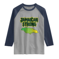 Jamaican Strong Resilience Graphic Raglan Shirt Caribbean Island Map Silhouette