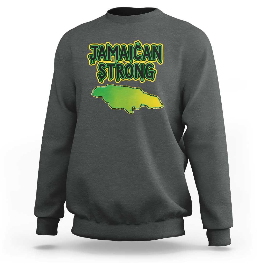 Jamaican Strong Resilience Graphic Sweatshirt Caribbean Island Map Silhouette