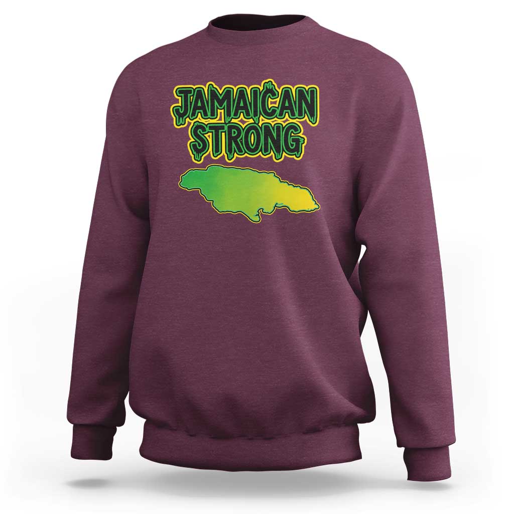 Jamaican Strong Resilience Graphic Sweatshirt Caribbean Island Map Silhouette