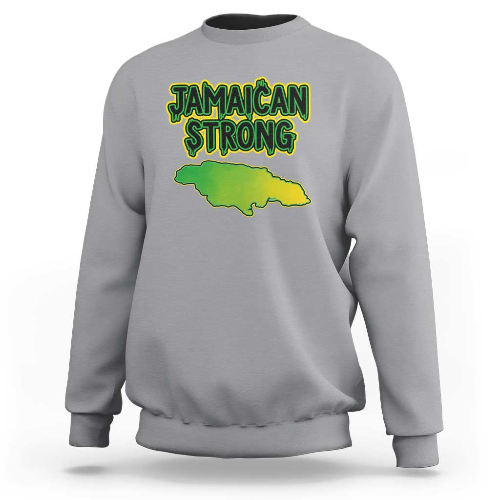 Jamaican Strong Resilience Graphic Sweatshirt Caribbean Island Map Silhouette
