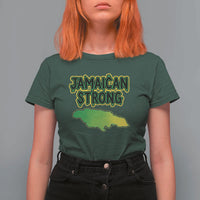Jamaican Strong Resilience Graphic T Shirt For Women Caribbean Island Map Silhouette