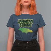 Jamaican Strong Resilience Graphic T Shirt For Women Caribbean Island Map Silhouette