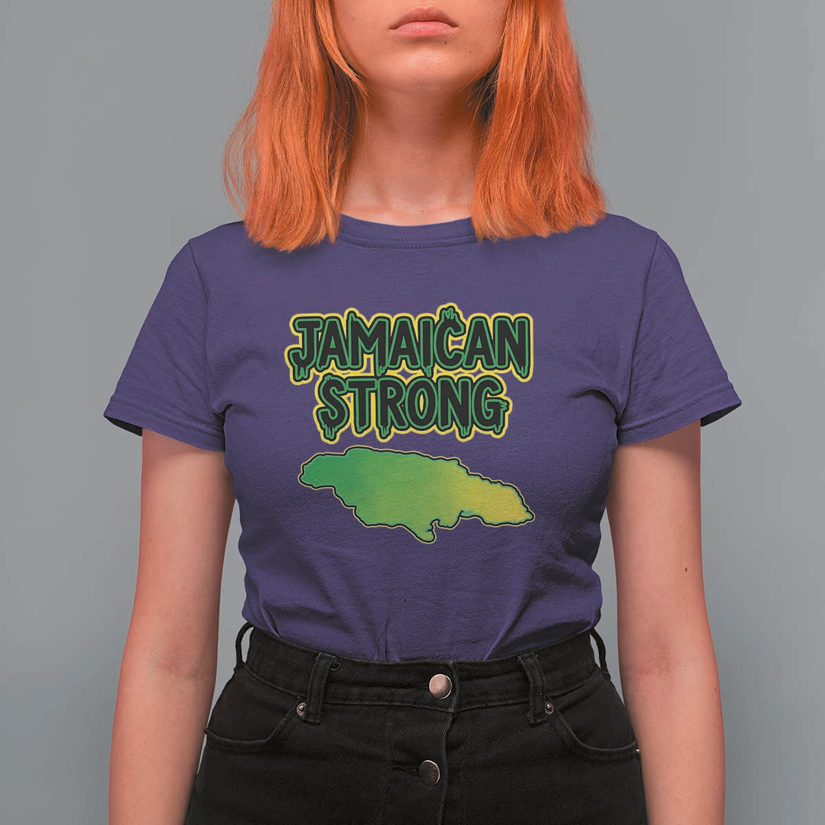 Jamaican Strong Resilience Graphic T Shirt For Women Caribbean Island Map Silhouette