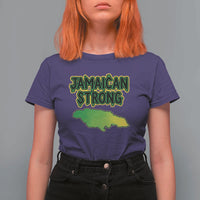 Jamaican Strong Resilience Graphic T Shirt For Women Caribbean Island Map Silhouette