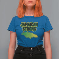 Jamaican Strong Resilience Graphic T Shirt For Women Caribbean Island Map Silhouette