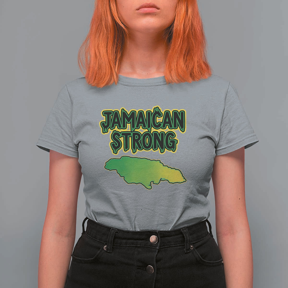 Jamaican Strong Resilience Graphic T Shirt For Women Caribbean Island Map Silhouette