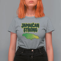 Jamaican Strong Resilience Graphic T Shirt For Women Caribbean Island Map Silhouette