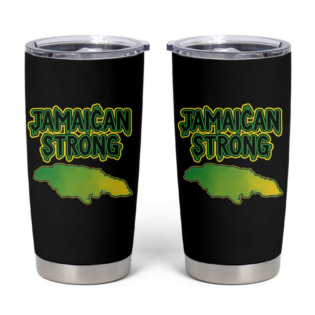 Jamaican Strong Resilience Graphic Tumbler Cup Caribbean Island Map Silhouette