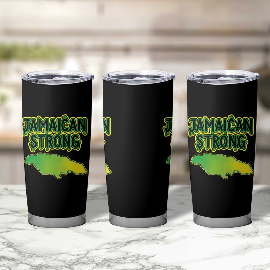 Jamaican Strong Resilience Graphic Tumbler Cup Caribbean Island Map Silhouette