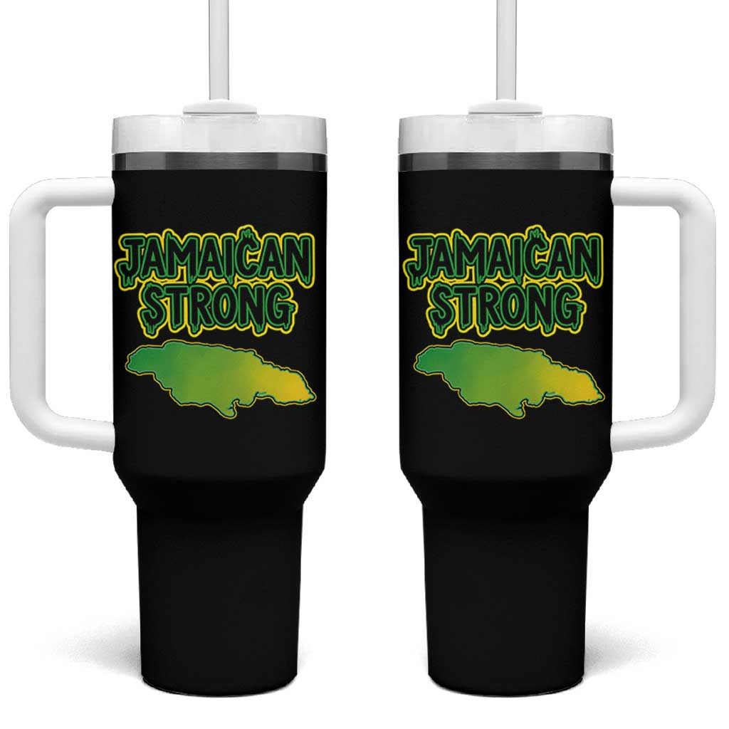 Jamaican Strong Resilience Graphic Tumbler With Handle Caribbean Island Map Silhouette